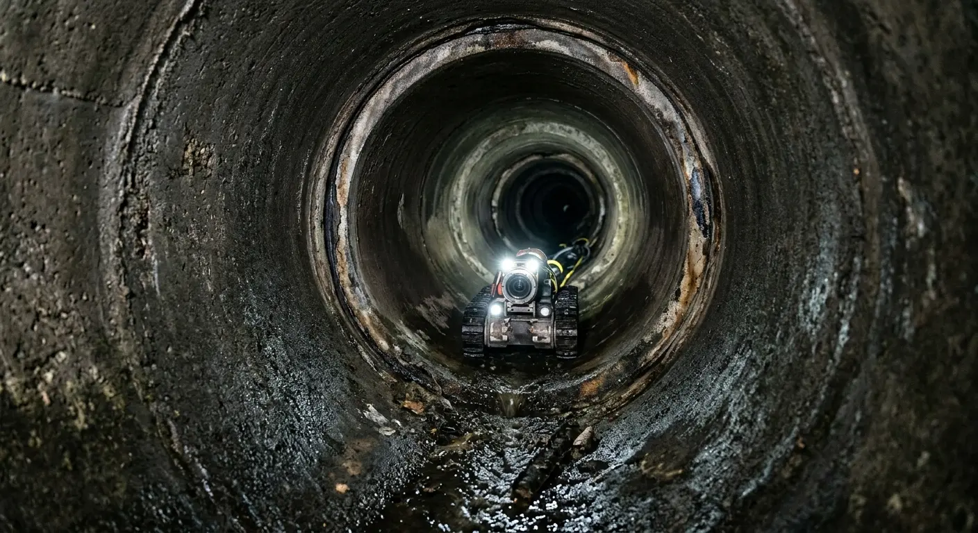 Robotic sewer camera inspecting pipe interior for Drain Snake Service in Georgetown