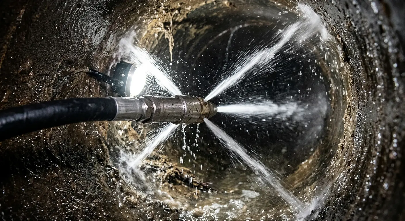 High-pressure hydro jetting nozzle cleaning sewer pipe for Sewer Cleanout in Georgetown